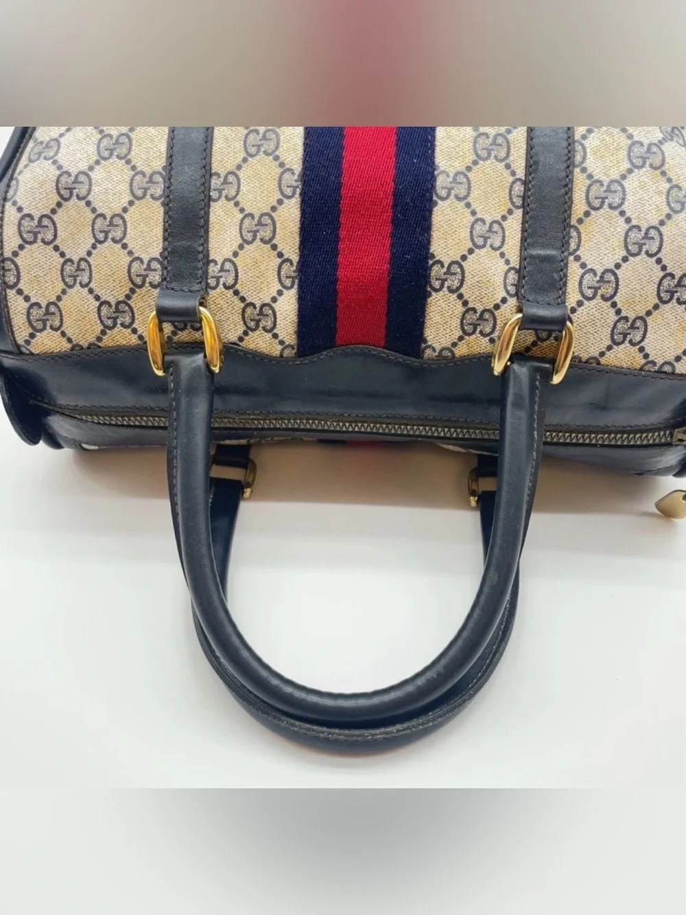 ✨Final Price✨Gucci GG Supreme Sherry Line Navy Mini Boston Bag~AS IS w/callouts - Picture 15 of 16